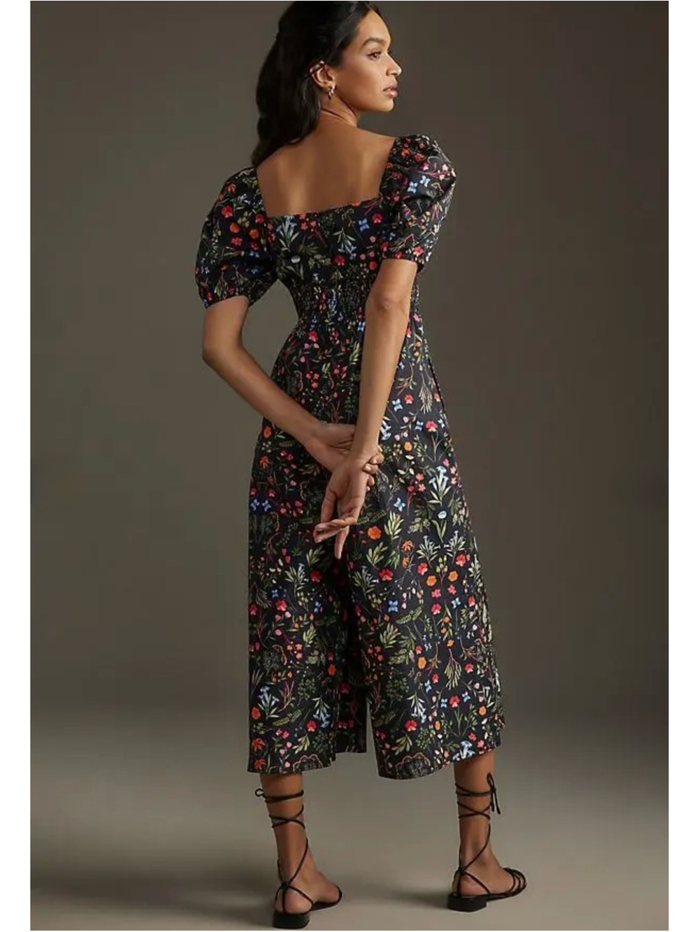 HUTCH | Anthropologie Puff-Sleeve Wide Leg Jumpsuit in Black Floral, Size Small - Picture 15 of 16